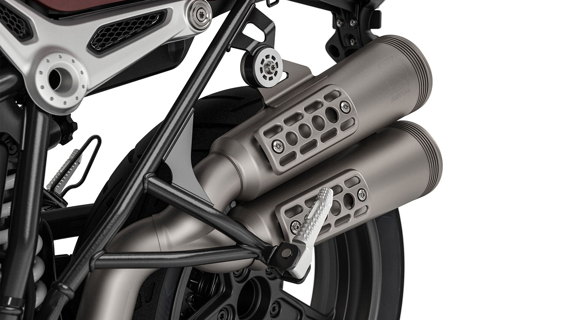Vemos el sistema de escape elevado de la R nineT Scrambler.